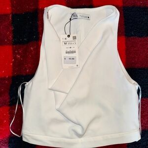 Zara Cream Sleeveless Wrap Crop Top